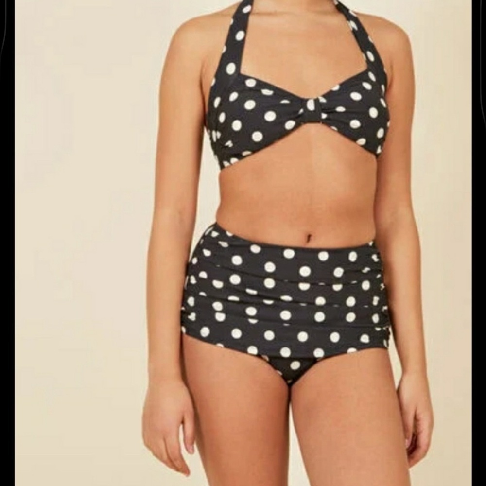 Esther Williams Retro Navy and White Polka Dot Bikini Set Size 12